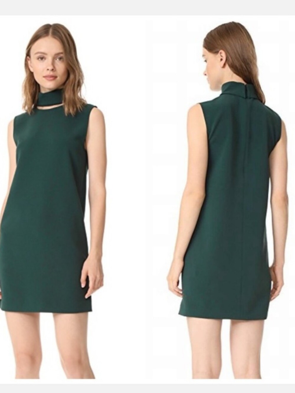 Theory Slit Collar Crepe Sheath Dress Admiral Forest Green